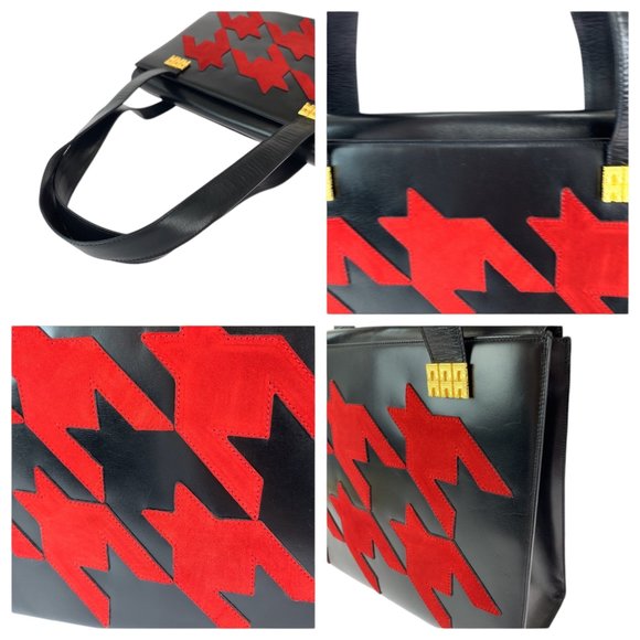 CELINE Vintage Sen Pattern Black Red Gold Hardware Leather Tote Bag - Picture 5 of 10